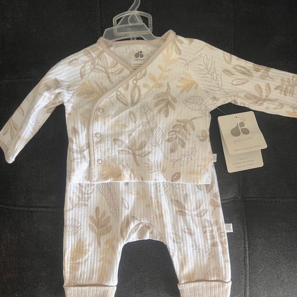 Cream Leaf Print Baby One Piece